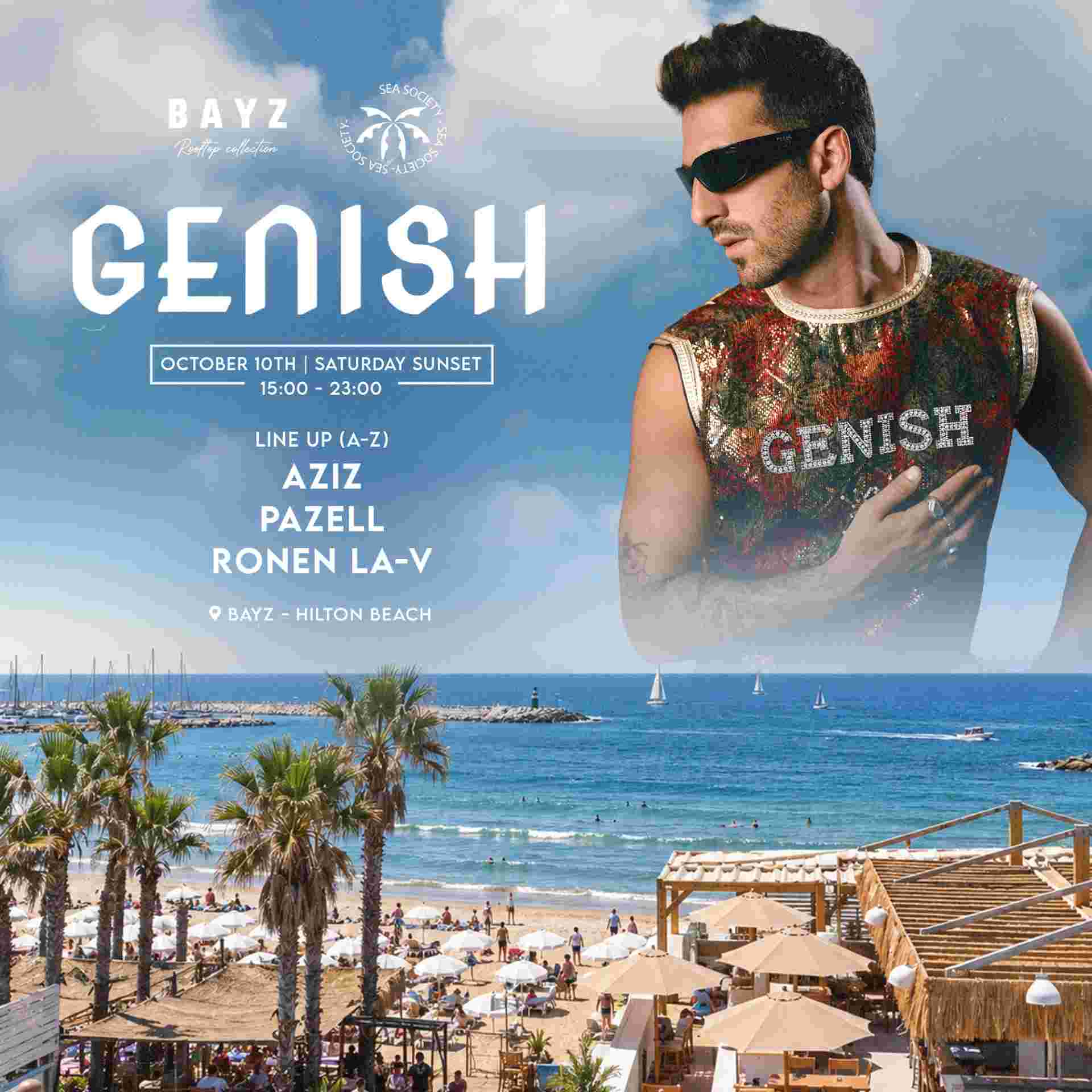 Event image SEA SOCIETY • GENISH // BAYZ ROOFTOP • 10.10 SATURDAY