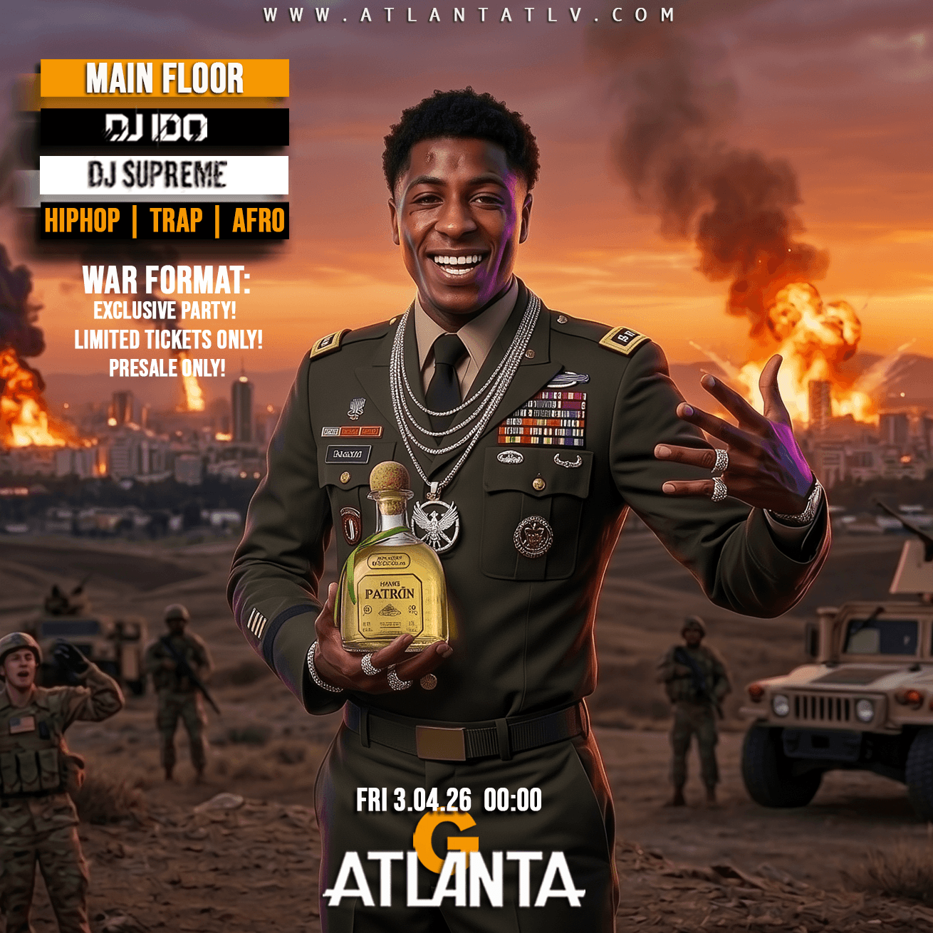 Event image - היפהופ / אפרוביטס/ מתכונת מלחמה! -3.4 באטלנטה -- Friday 3.4 100% Hiphop/Afrobeats WAR EDITION @ ATLANTA