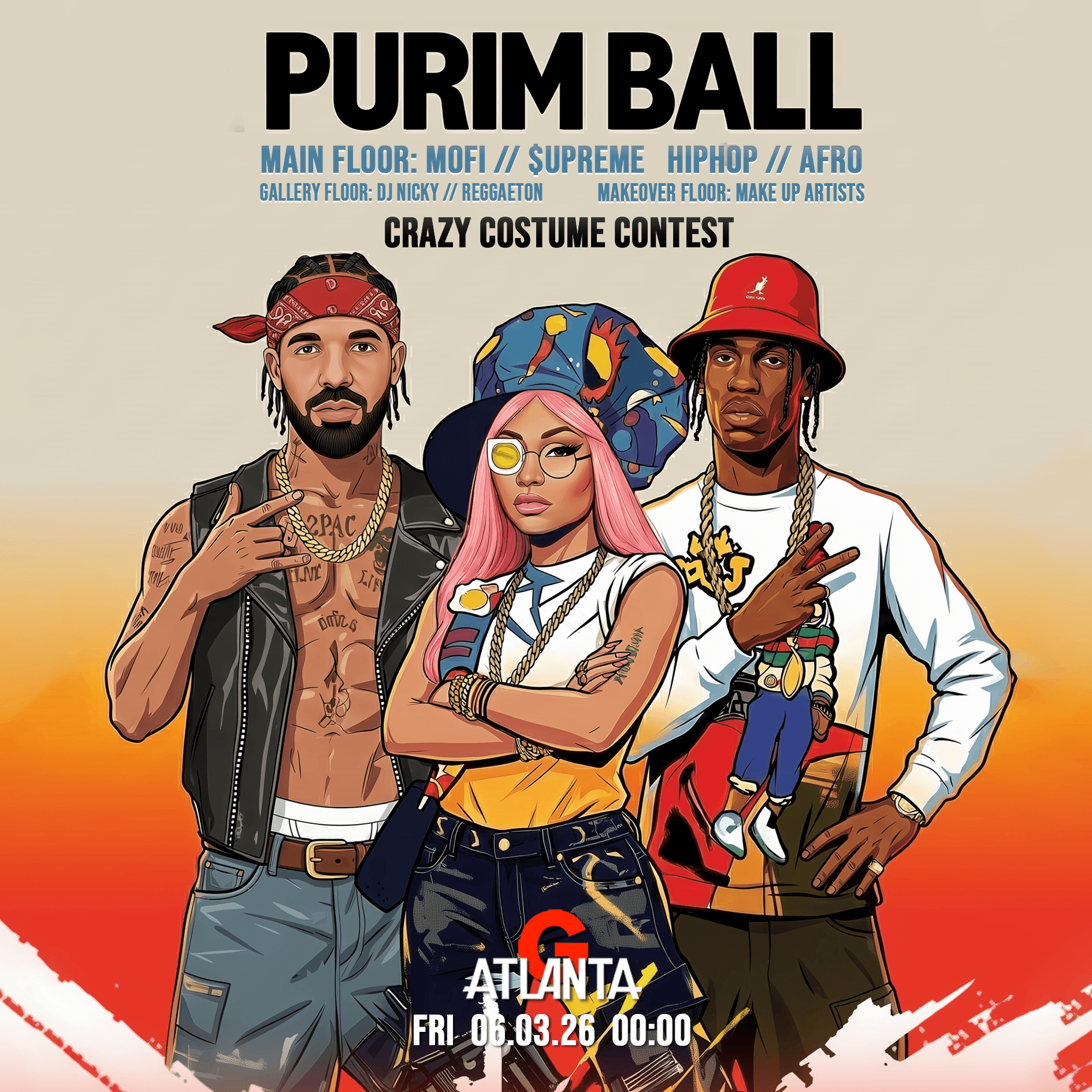 נשף שישי פורים :היפהופ / אפרוביטס/ רגאטון -06.03 באטלנטה -- Friday 06.03 Hiphop/Afrobeats/Reggaeton PURIM BALL 2 floors @ ATLANTA